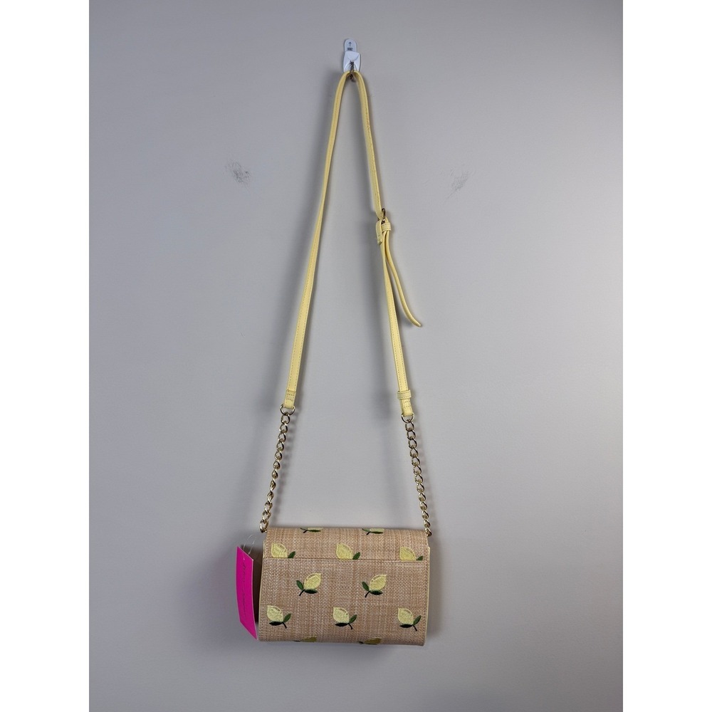NEW Betsey Johnson Lemon Motif Embroidered Straw Texture Crossbody Bag - Picture 7 of 9